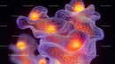 Futuristic Abstract with Glowing Orange Spheres and Waves