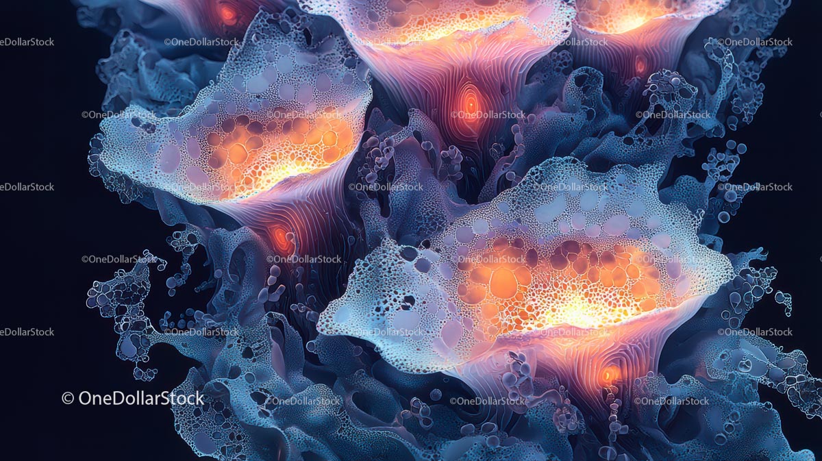 Skomplikowane bioluminescencyjne formy organiczne w ciemnym otoczeniu