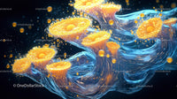 Vibrant Orange Spheres in Dynamic Fluid Abstraction