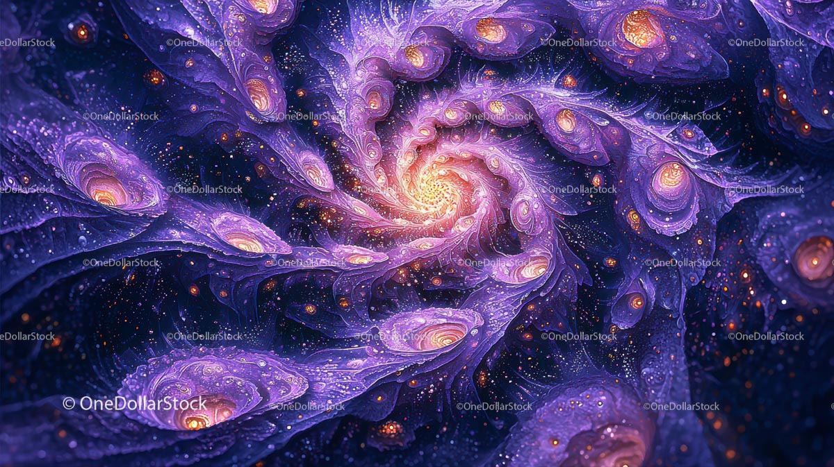 Żywy kosmiczny spiralny fraktal w odcieniach fioletu