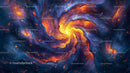 Vibrant Cosmic Swirl with Fiery Vortex