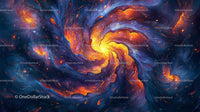 Vibrant Cosmic Swirl with Fiery Vortex
