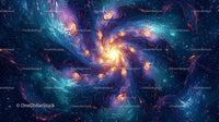 Vibrant Cosmic Swirl with Glowing Galactic Center