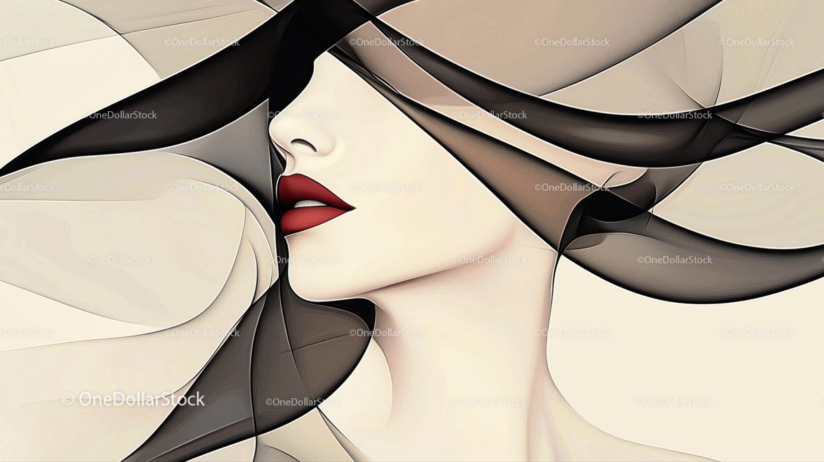 Elegancki abstrakcyjny portret kobiety w płynnych liniach
