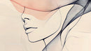 Artistic Line Drawing of Female Face with Abstract Design
