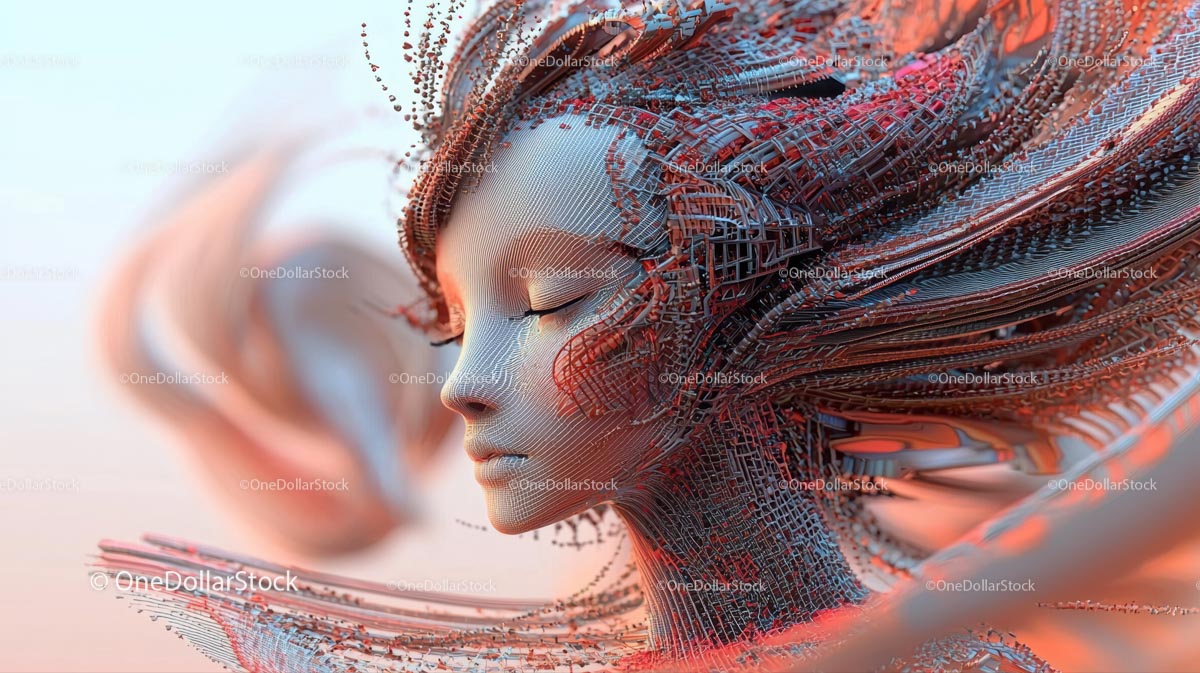 Surrealistyczny futurystyczny portret cybernetyczny