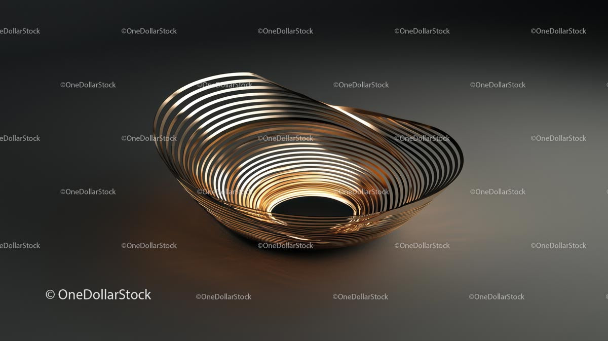 Elegancka metalowa miska o eleganckich krzywiznach i efektach świetlnych