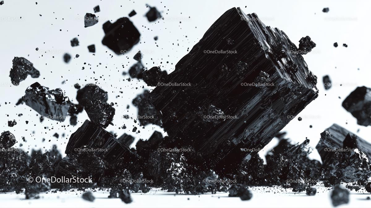 Dramatyczna eksplozja czarnych fragmentów minerałów