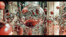 Floating Glass Bubbles with Red Reflections in Abstract Scene