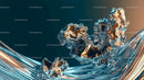 Abstract Fluid Shapes with Gold and Blue Accents