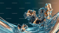 Abstract Fluid Shapes with Gold and Blue Accents
