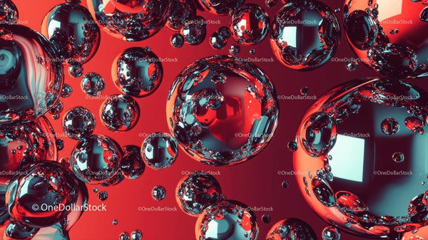 Floating Transparent Bubbles on a Vivid Red Background