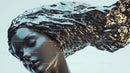 Surreal Metallic Portrait with Flowing Hair Design
