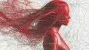 Abstract Silhouette with Flowing Red Lines