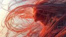 Ethereal Profile with Flowing Red Hair in Motion