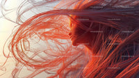 Ethereal Profile with Flowing Red Hair in Motion