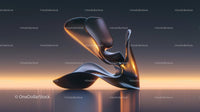 Futuristic Abstract Sculpture with Sunset Illumination