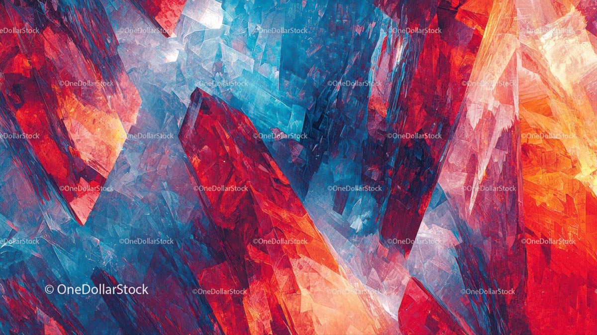 Żywa geometryczna sztuka abstrakcyjna w odcieniach czerwieni i błękitu