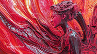 Abstract Human Figure in Vibrant Red Paint