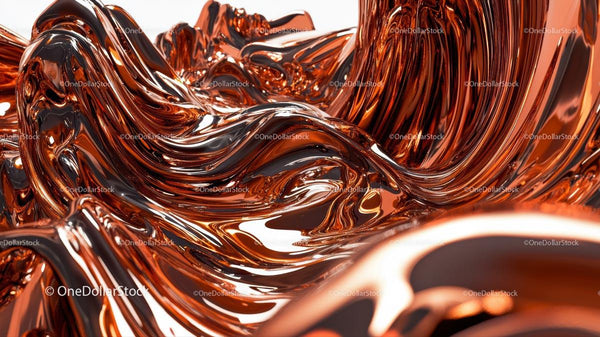 Abstract Flow of Glossy Metallic Surface with Copper Hues