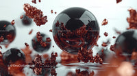 Floating Black Spheres with Metallic Accents