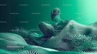 Futuristic Abstract 3D Shape in Green Landscape
