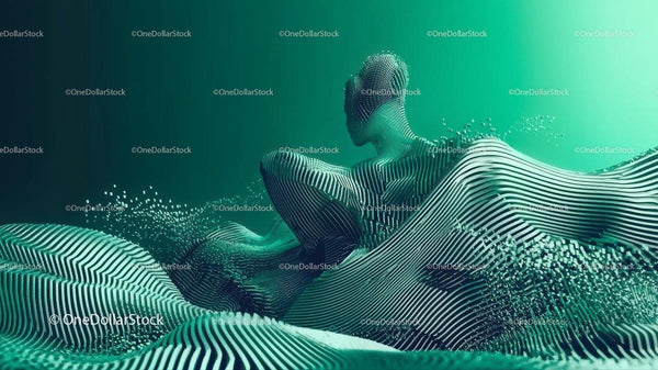 Futuristic Abstract 3D Shape in Green Landscape