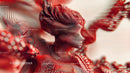 Abstract 3D Digital Sculpture with Red Mesh Texture