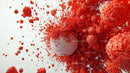 Dynamic Red Particle Explosion in Abstract Art