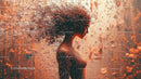 Abstract Female Silhouette with Exploding Particles