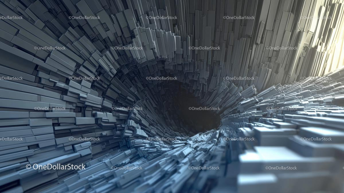 Futurystyczny tunel geometryczny 3D z metalicznym wykończeniem