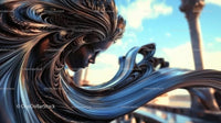 Surreal Metallic Portrait of a Woman with Flowing Hair
