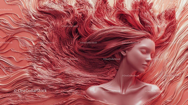 Surreal Portrait with Flowing Red Hair