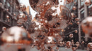 Floating Metallic Spheres with Urban Reflections