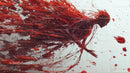 Abstract Human Silhouette in Dynamic Red Brushstrokes