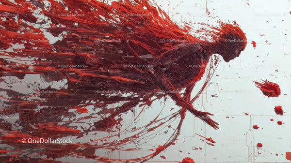 Abstract Human Silhouette in Dynamic Red Brushstrokes