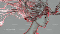 Abstract 3D Portrait with Flowing Hair Design