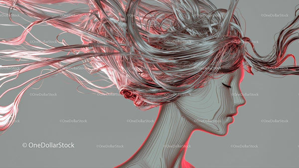Abstract 3D Portrait with Flowing Hair Design