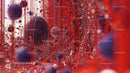Futuristic Red and Silver Abstract Art with Spheres