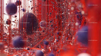 Futuristic Red and Silver Abstract Art with Spheres