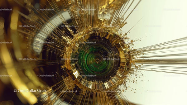 Golden and Green Concentric Abstract Art Design