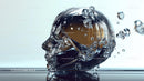 Glass Head Sculpture with Floating Water Droplets