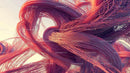 Vibrant Abstract Art with Flowing Red and Pink Lines