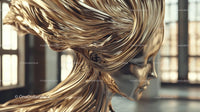 Intricate Golden Sculpture with Flowing Metallic Lines