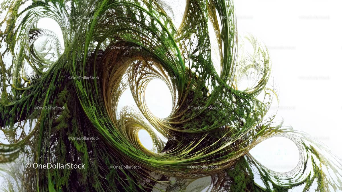 Intrygujące zielone spirale fraktalne w abstrakcyjnym wzornictwie
