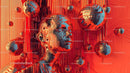 Futuristic Digital Sculpture with Vibrant Red Accents