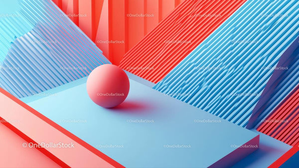 Żywy 3D Abstrakt Geometryczny z Czerwonymi i Niebieskimi Elementami