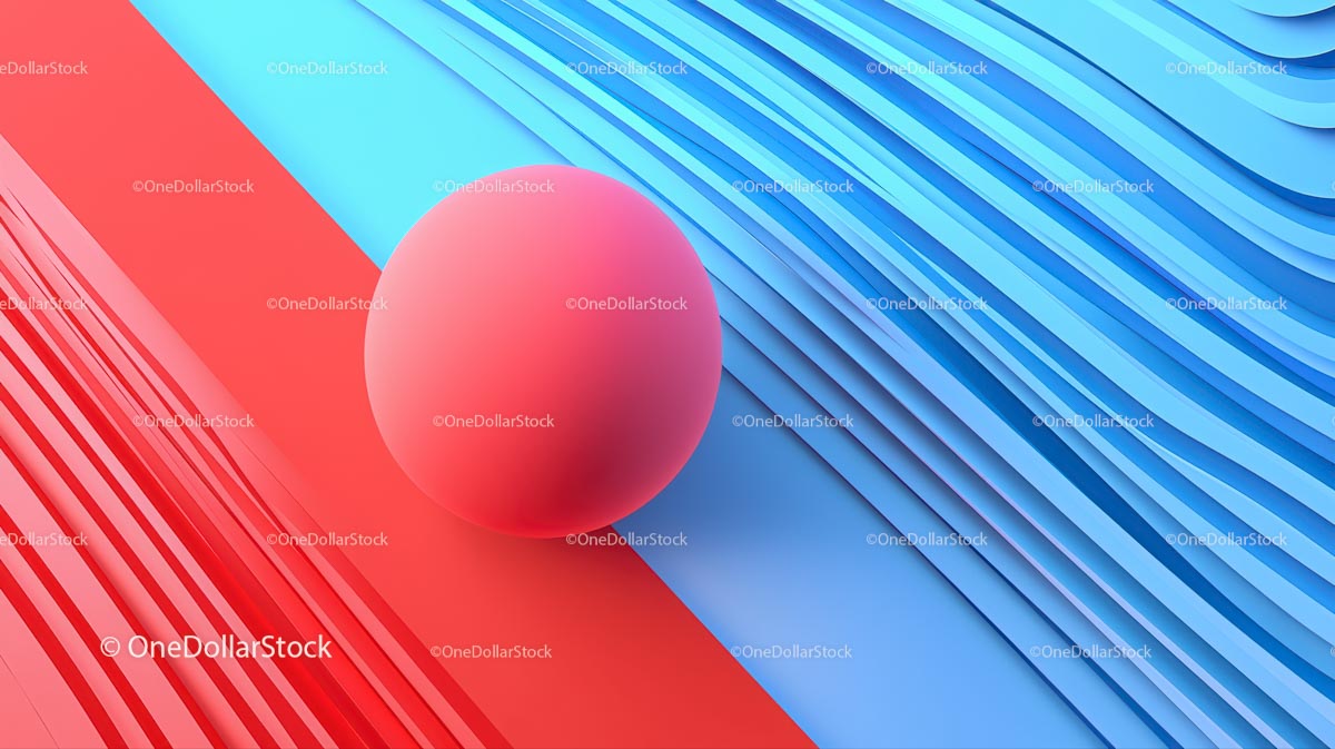 Czerwona kula na niebieskich i czerwonych falach geometrycznych