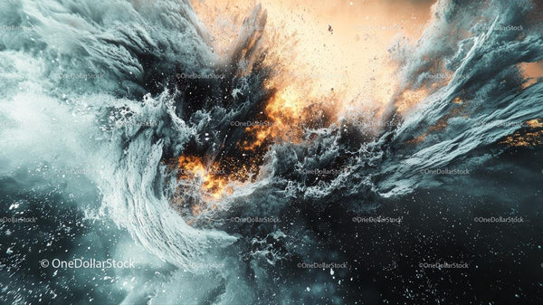 Fiery Eruption Meets Ocean's Fury in Dynamic Collision