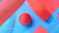 Vibrant Red Sphere on Blue Geometric Background